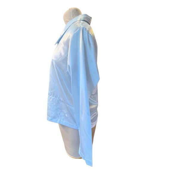 NWT Ladies Satin Pajama Top by Delicates Sz. L Button Front Light Blue - Picture 4 of 8